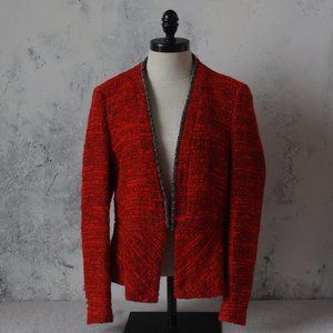 Zara tweed jacket -Christmas red, metallic accents